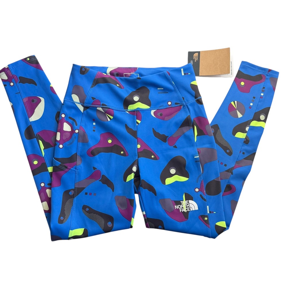 The North Face Girls Graphic Print Leggings Blue Size Large 12